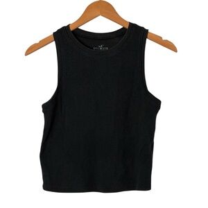 Hollister | Black waffle knit crewneck sleeveless fitted tank top